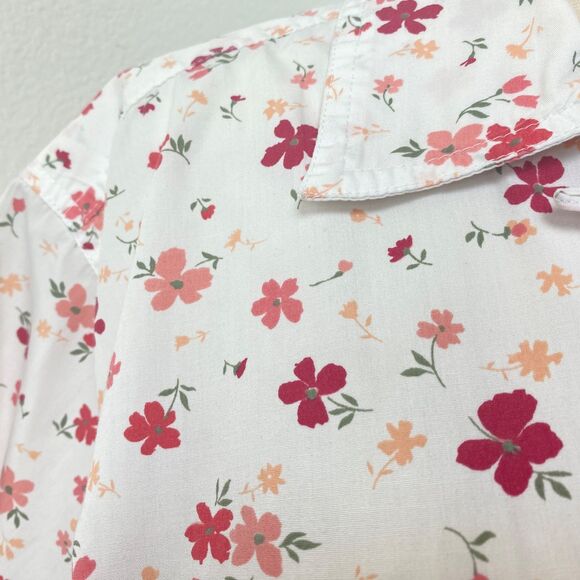Bobbie Brooks White Red Floral Blouse XL Button Front Oversized Boho Peasant Top - Picture 3 of 9